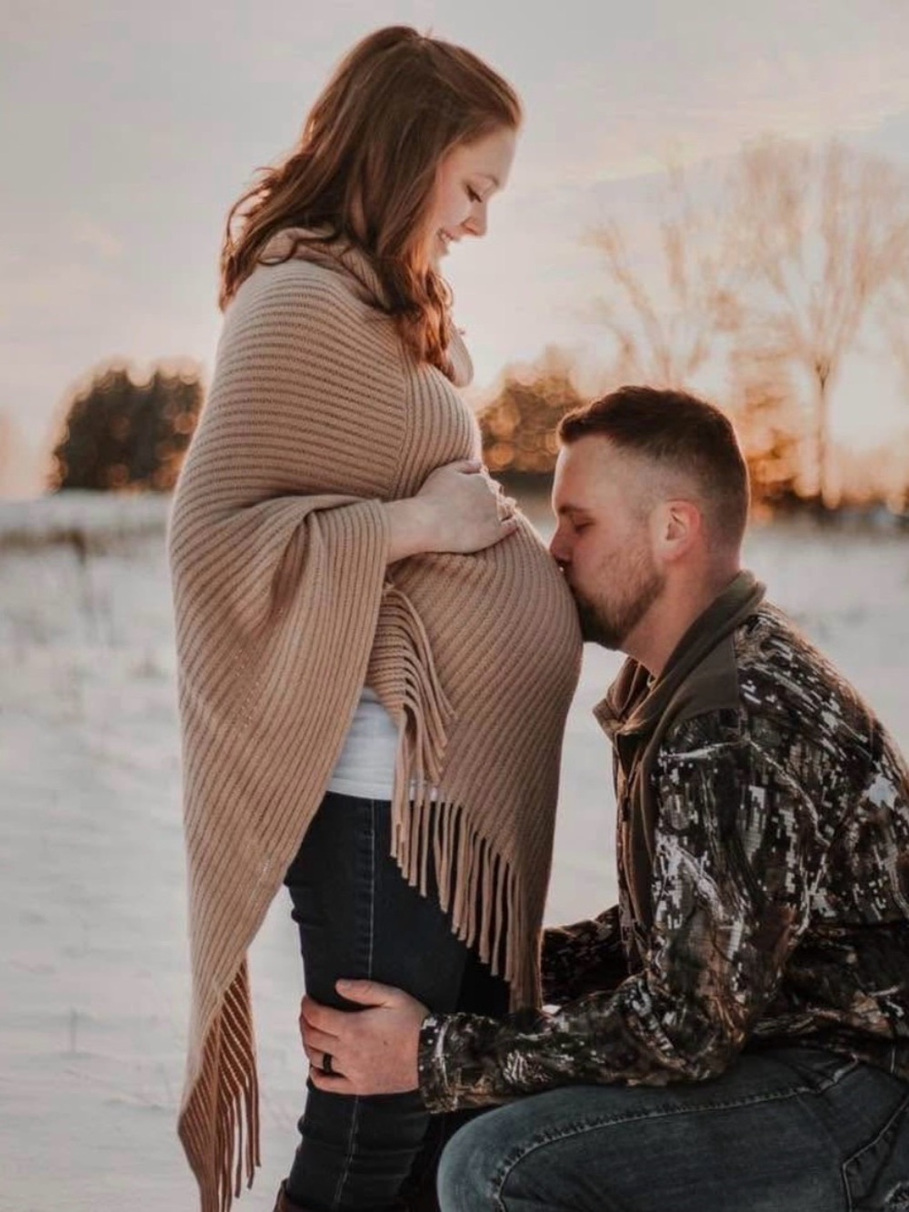 Maternity: Cozy Beige Knit Poncho with Fringe - Home Accents